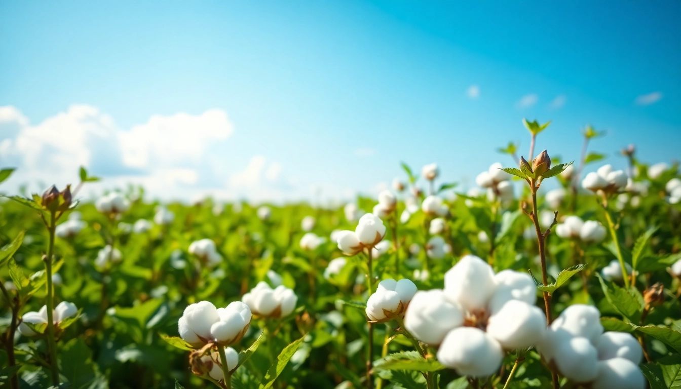 Katoenplanten in een weelderig veld met witte bollen, verlicht door natuurlijk zonlicht.