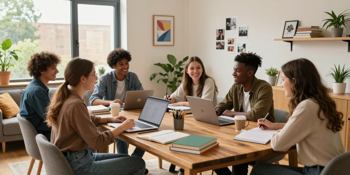 Student Accommodation Northampton with diverse students studying together in a modern, cozy living room