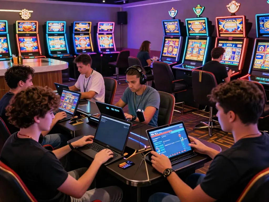 Group of players enjoying slots that accept credit cards in a modern casino setting, showcasing vibrant gaming atmosphere.