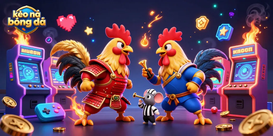 Experience thrilling kèo nhà cái bóng đá action with cartoon roosters in a vibrant gambling scene.