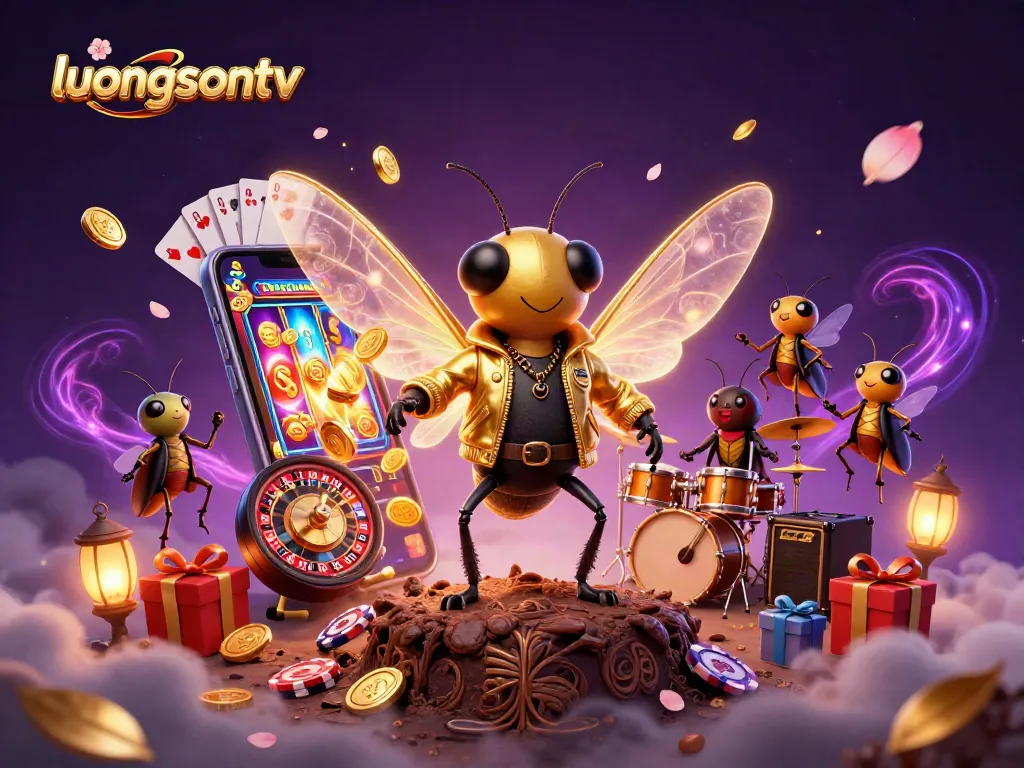 Experience winning moments with luongsontv's vibrant casino action featuring 3D characters and gaming elements.