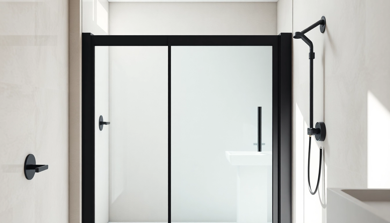Elegant black shower door enhancing a modern bathroom aesthetic.