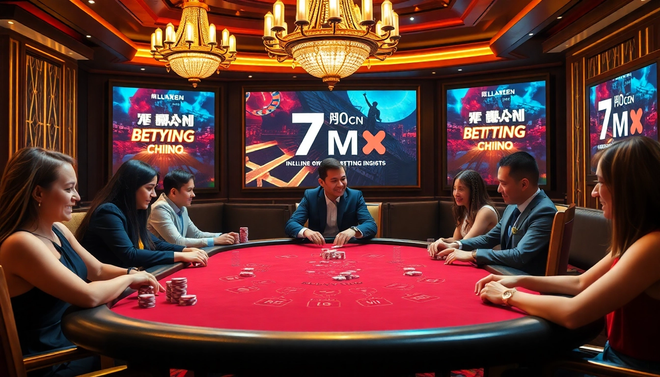 Engage with 7m cn betting strategies at a luxurious poker table with excited players.