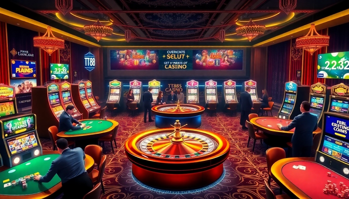 Players enjoying engaging casino games and slots at https://tt88a.uk.com/, showcasing excitement and luxury.
