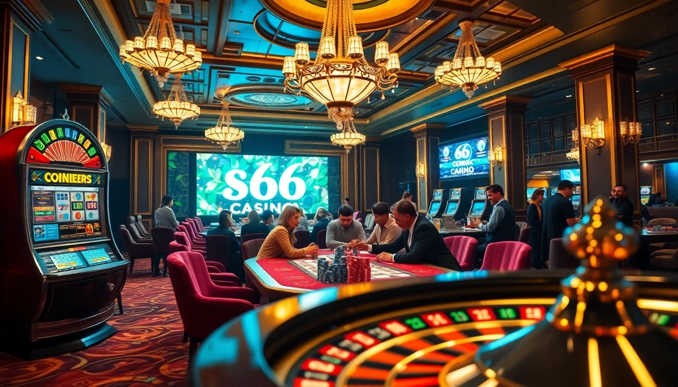 S666 casino features luxurious gambling experiences with poker tables, roulette wheels, and vibrant slots.