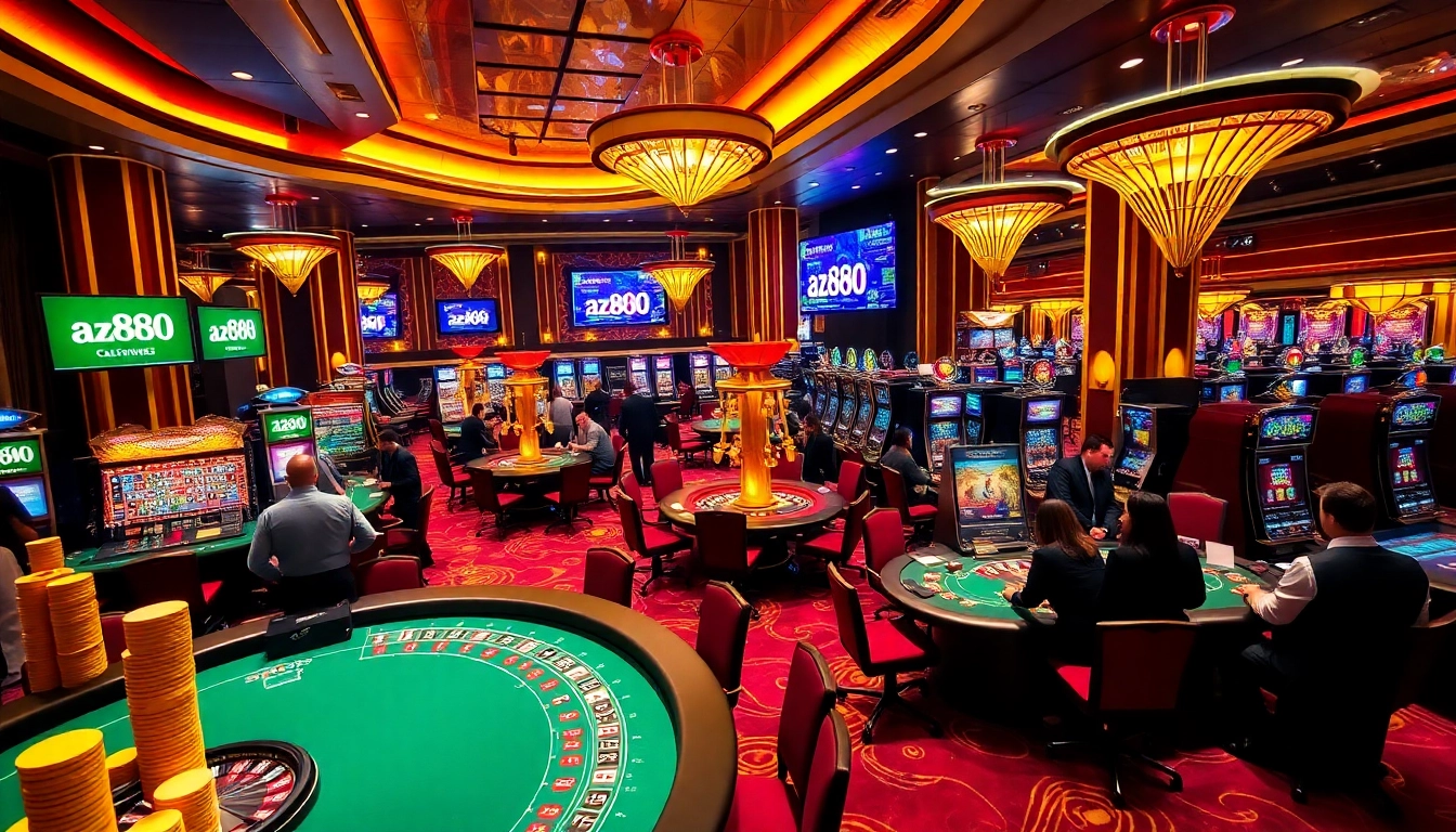 Players enjoying thrilling games at az888 casino with vibrant tables and slot machines.