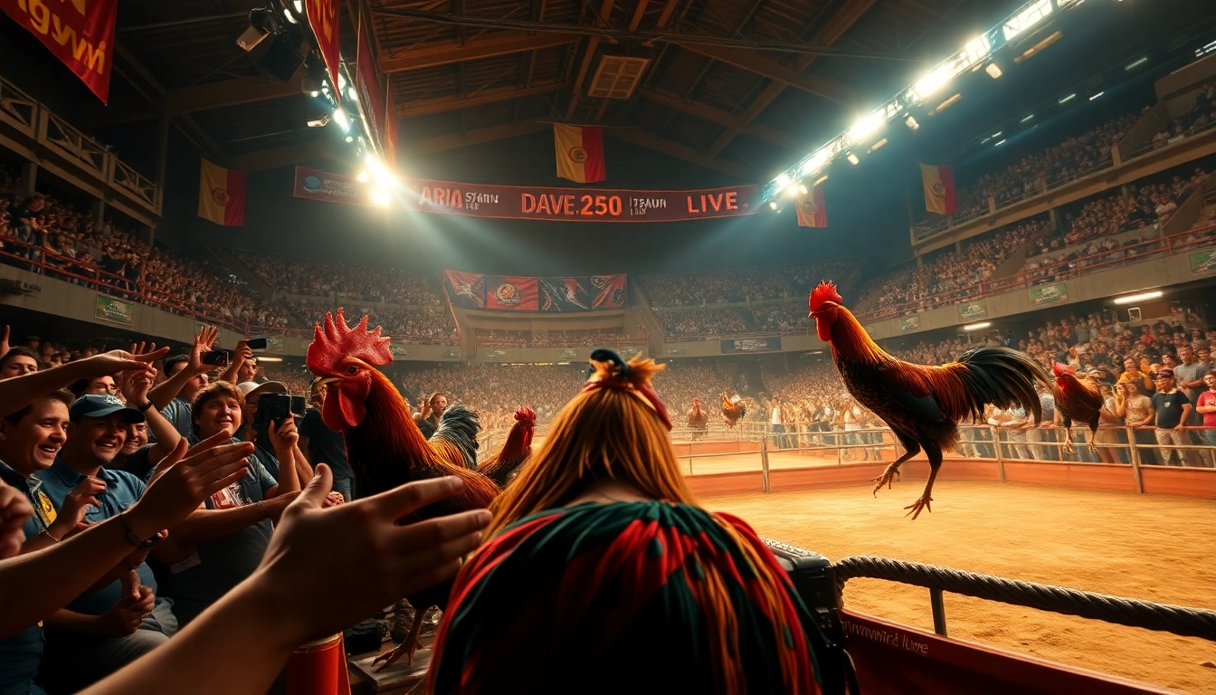 Exciting live cockfighting event atmosphere at dagawin.live featuring dynamic crowd engagement.