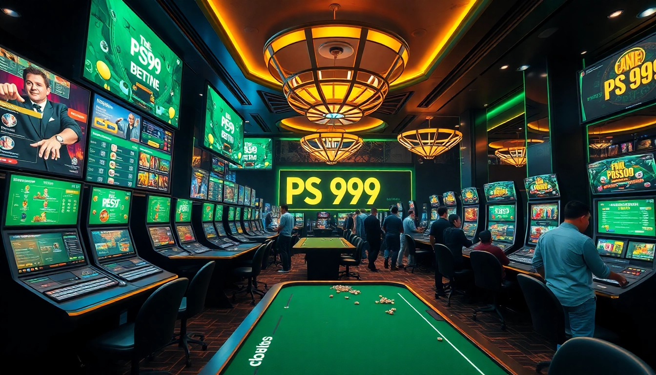 Engaging visual of the PS 99 online gambling platform, showcasing vibrant game options in a modern casino setting.