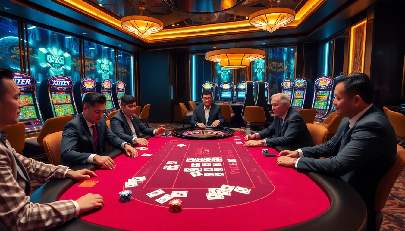 Experience the thrill of km1888b at a luxurious poker table with vibrant casino elements.