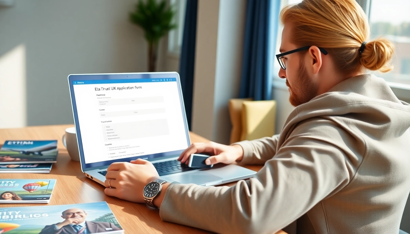 Complete the eta uk application form at a neatly arranged desk with a laptop.