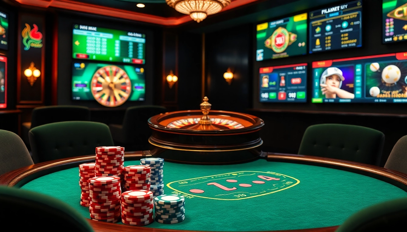Experience thrilling gaming at mb66.nyc with vibrant poker chips and an elegant roulette wheel.
