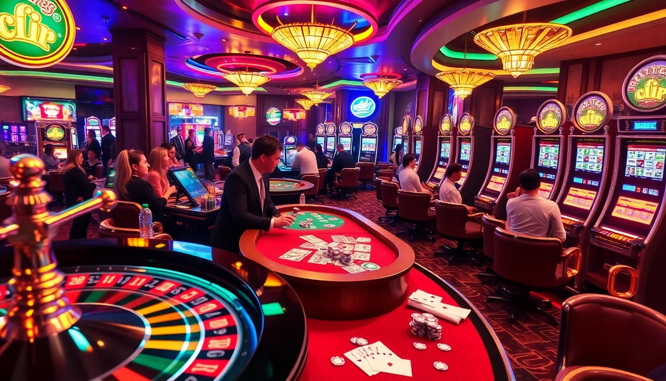 SCLUB88 casino scene with excited players at roulette and slot machines.