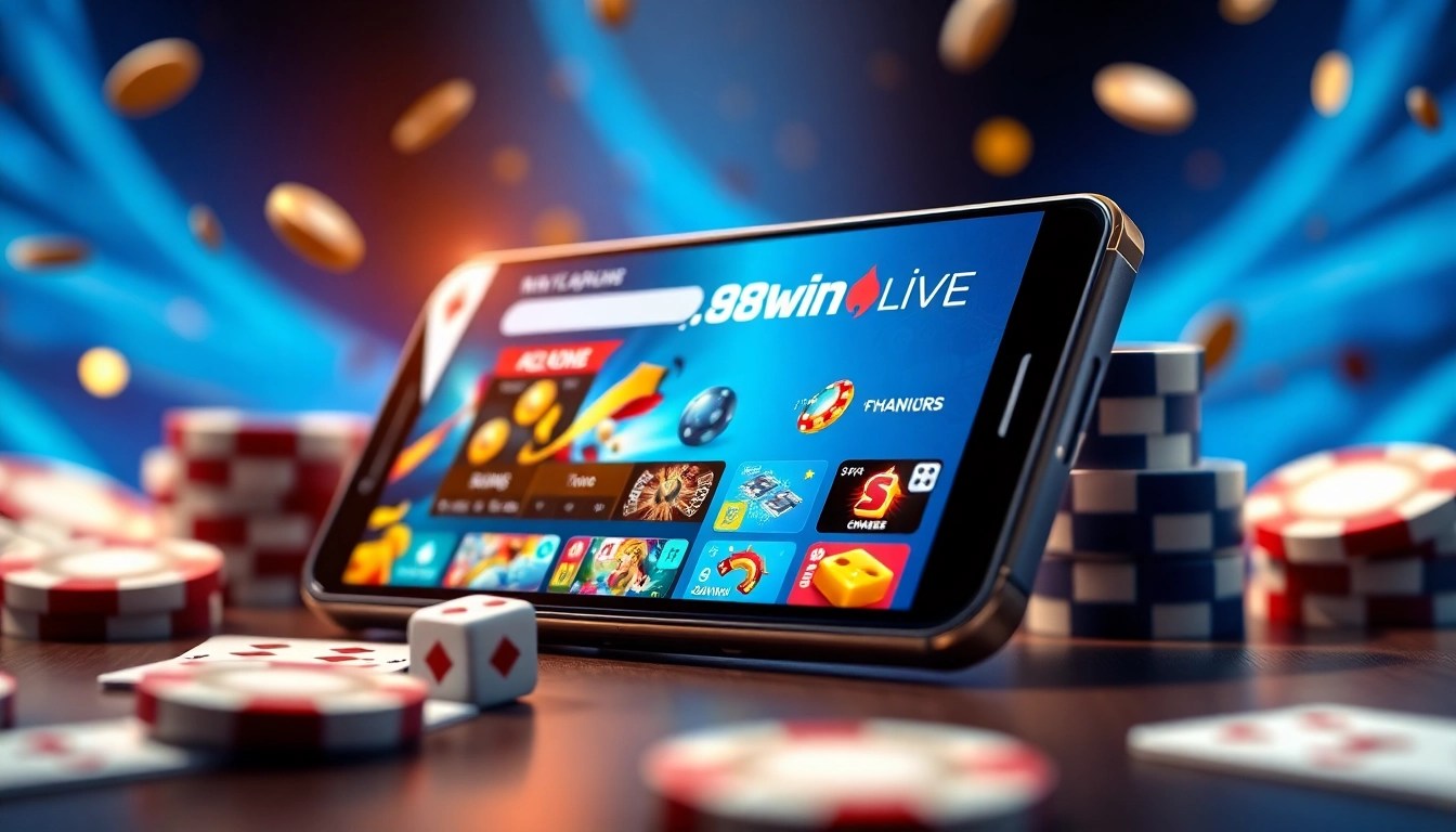 Experience the excitement of 98winwin.live through a modern app interface highlighting online gambling games.