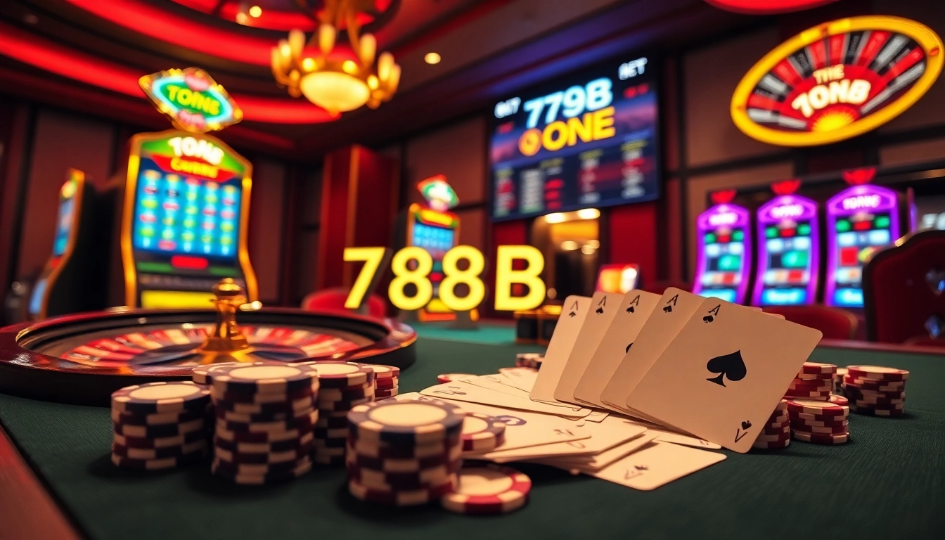 Engage with the excitement of 789B ONE at a vibrant casino table with poker chips.
