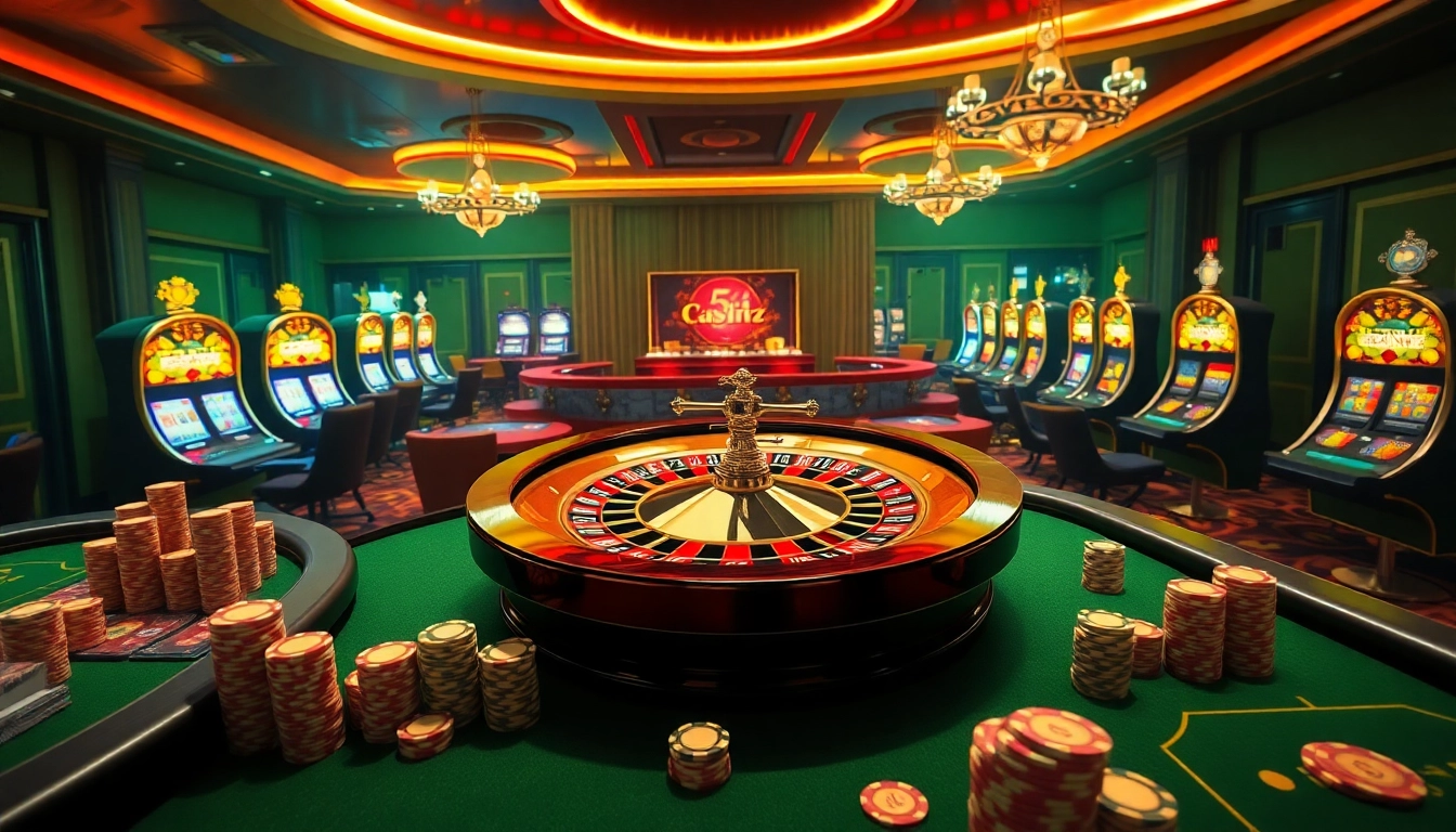C54.gb.net showcases a luxurious gambling scene with casino tables, poker chips, and a roulette wheel.