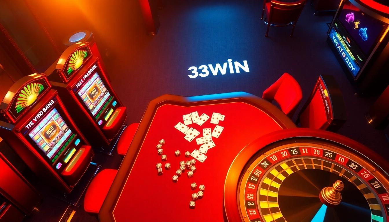 33WIN exhilarates players with high-stakes gaming at a luxurious casino table.