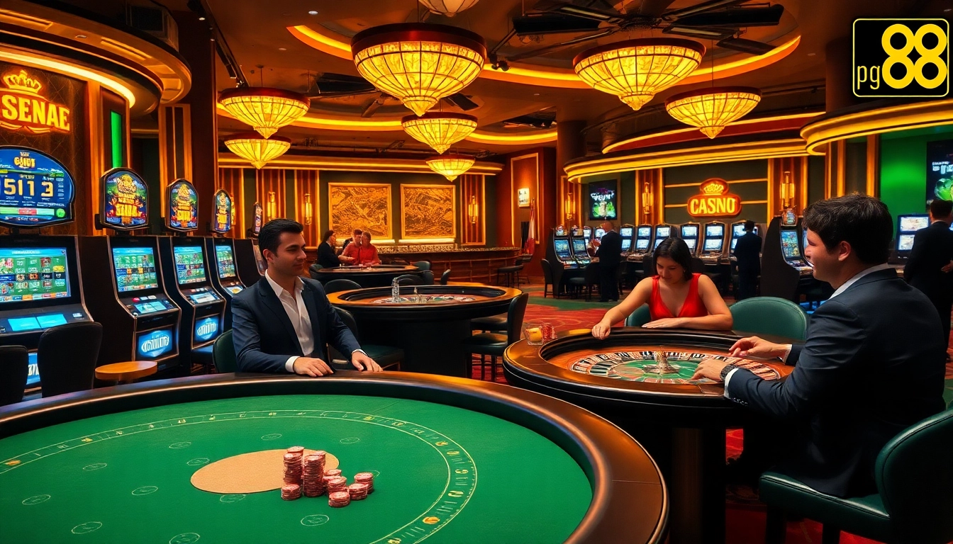 Experience the excitement of pg 88 with vibrant casino visuals featuring poker tables and slot machines.