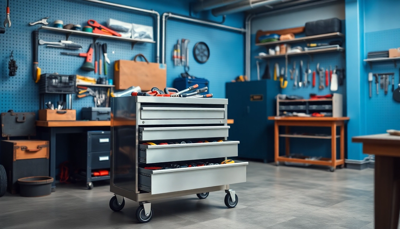 Hazet tool trolley elegantly organized with tools in a professional workshop.
