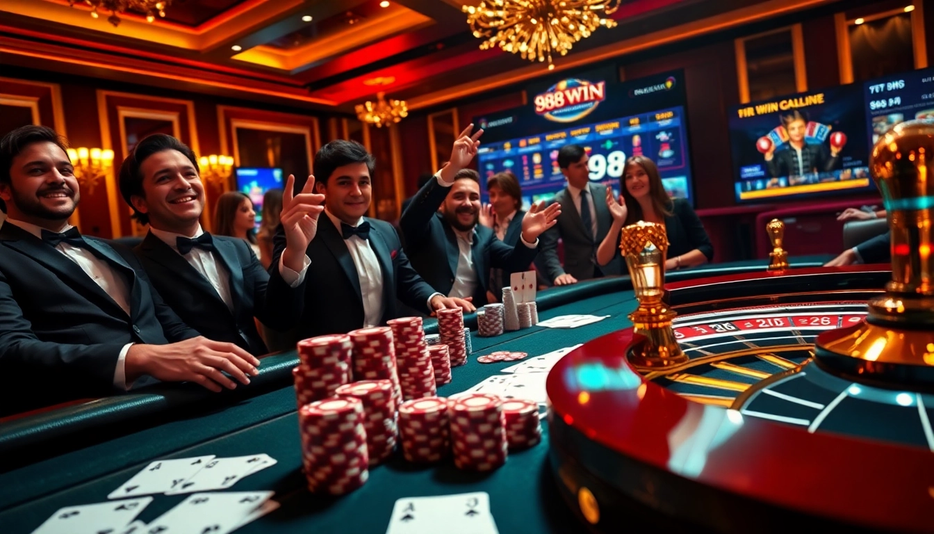 Engage with the thrilling excitement of 98 win at a luxurious casino table filled with poker chips and cards.