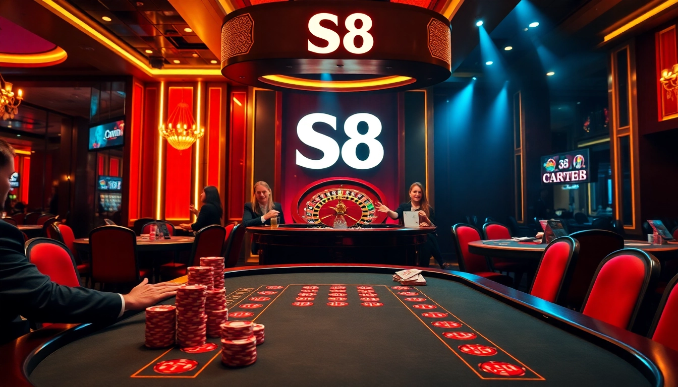 Experience the thrill of high stakes at S8's luxurious poker table surrounded by excitement.