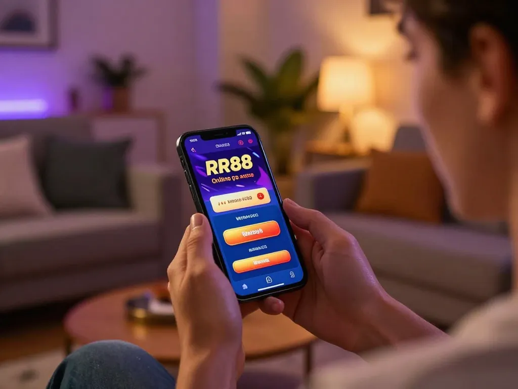 Engaging moment using the RR88 App for online betting on a smartphone, highlighting mobile gaming excitement.