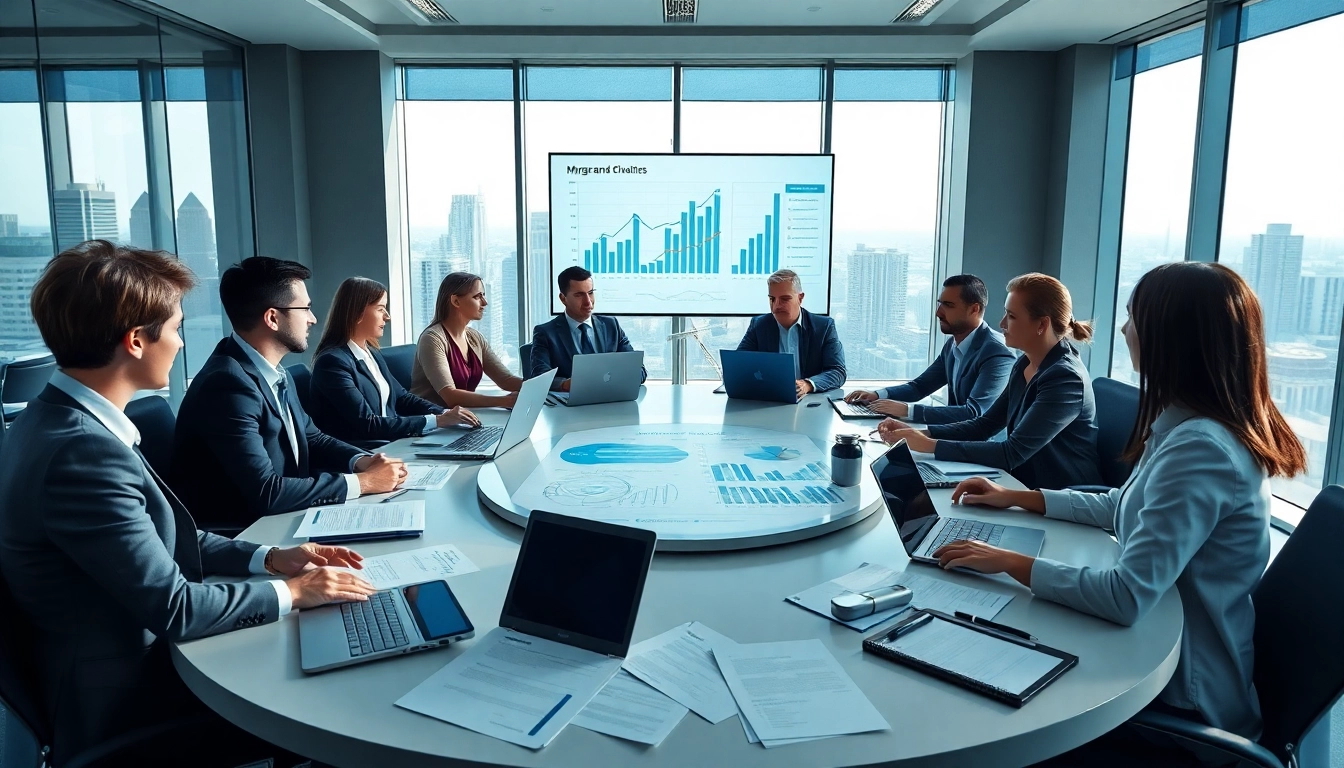 Mergers and acquisitions in the US discussed in a professional conference room with businesspeople.