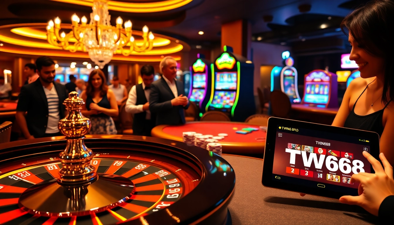 Players engaging in various activities at TWIN68 casino, showcasing excitement and luxury.