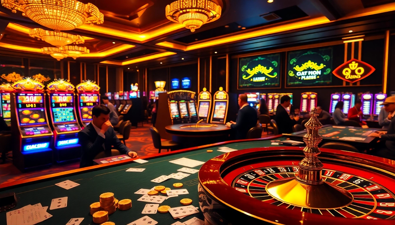 Engage with the excitement of Nhà Cái QQ88 at a luxurious casino table featuring vibrant chips and a roulette wheel.