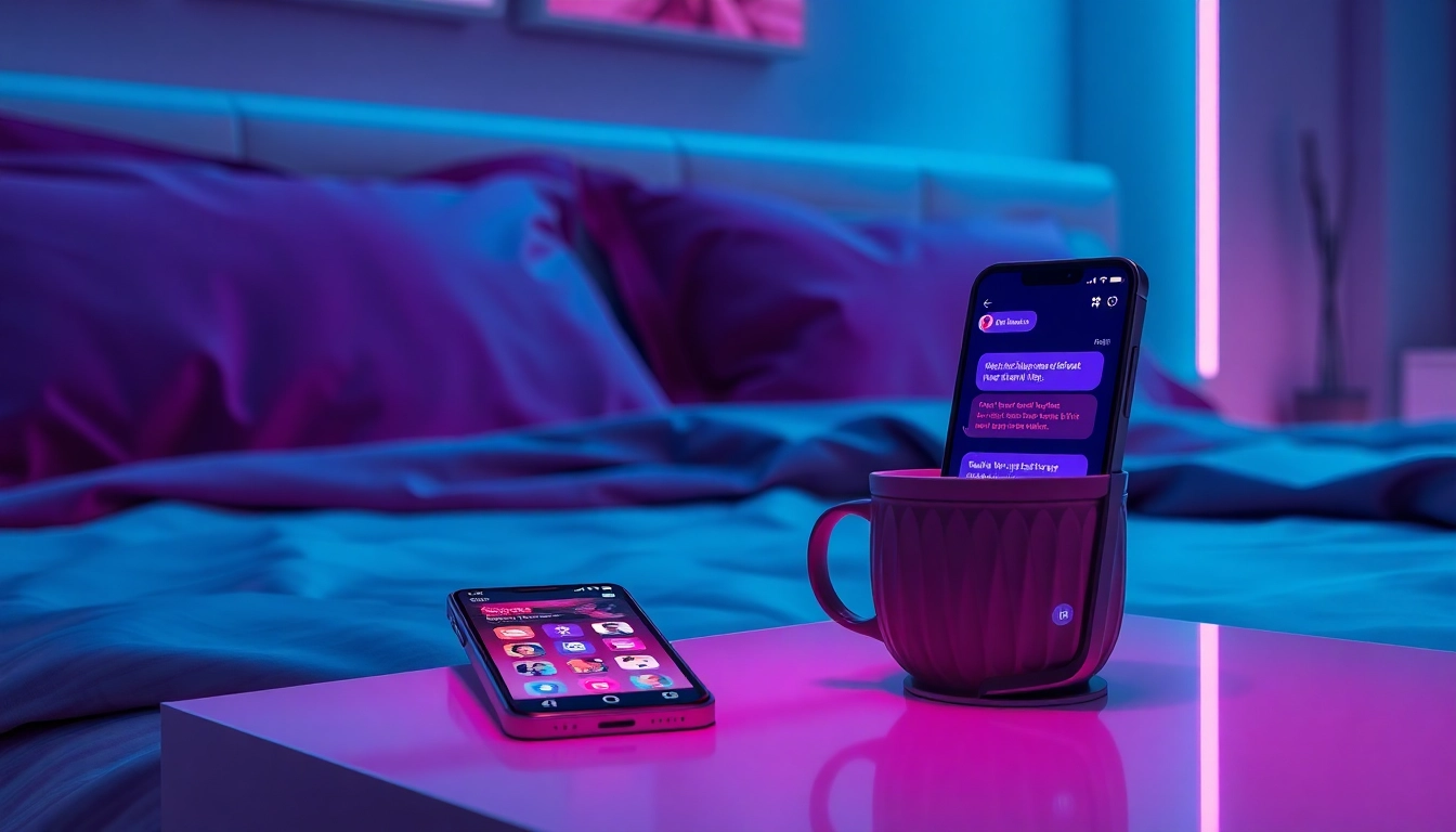 Engaging NSFW chat AI interaction depicted in a cozy digital environment.